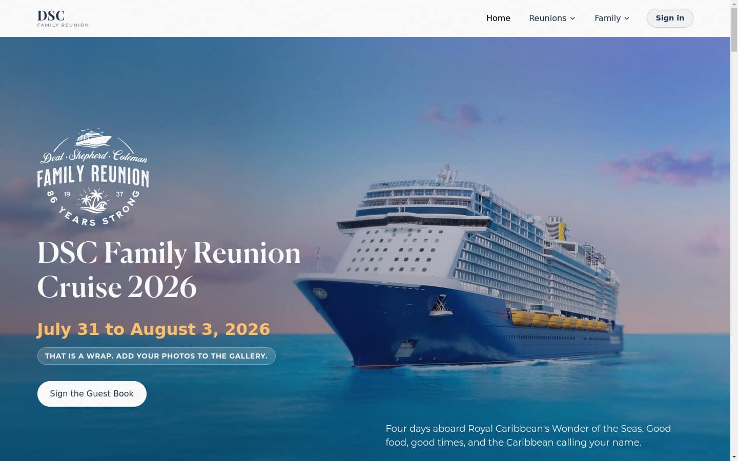 DSC Family Reunion site — placeholder screenshot