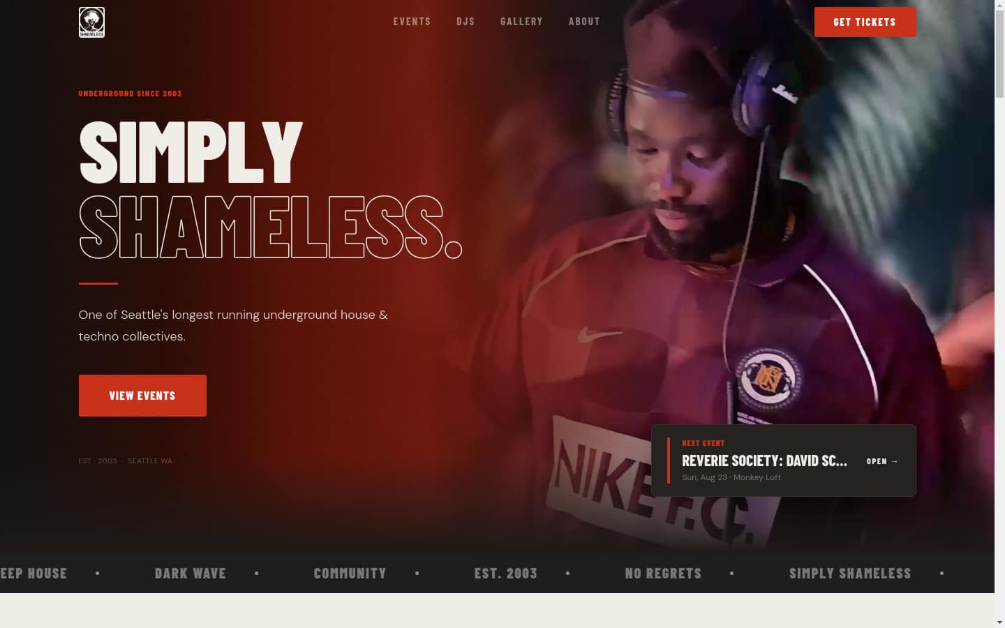 Shameless Productions site — placeholder screenshot