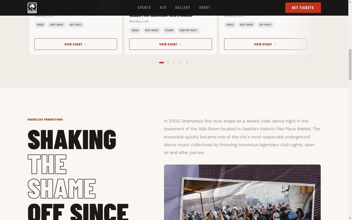 Shameless Productions site — placeholder screenshot