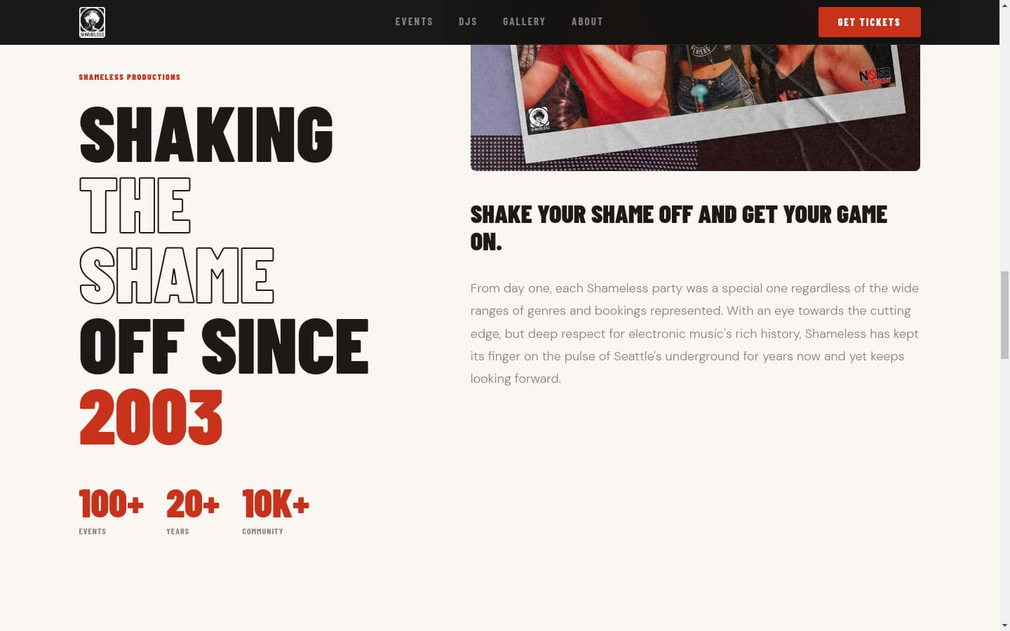 Shameless Productions site — placeholder screenshot