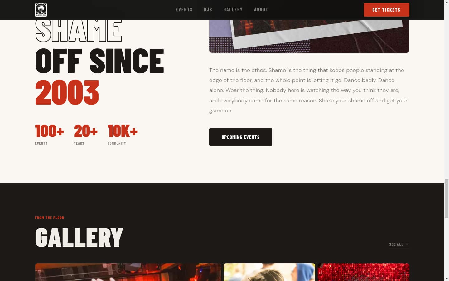 Shameless Productions site — placeholder screenshot